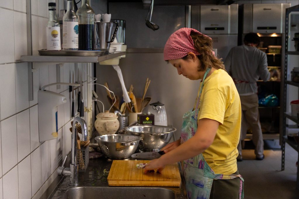 cooking in kitchen